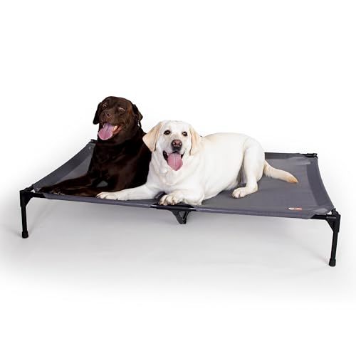 K&H Pet Products Elevated Outdoor Dog Cot Bed, Raised Cooling Bed with Washable Breathable Mesh for Large Dogs, Portable Raised Platform Pet Bed, Heavy Duty Metal Frame Hammock Bed, Jumbo, Gray - color: Gray Mesh, size: Jumbo 56"L x 38"W