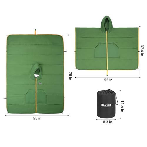 Camping Blanket Poncho, Large Wearable Blankets, 75 x 55 inch Cape, Windproof & Water-Repellent, Portable & Warm, for Outdoor, Sports, Travel, Car - color: Green