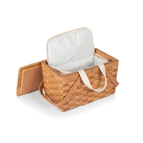 Picnic TIME Poppy Personal Picnic Basket - Insulated Lunch Bag - Retro Lunch Box, (Beige)