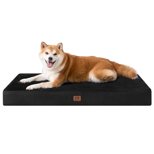 EHEYCIGA Orthopedic Dog Bed Waterproof 30"x20", Memory Foam Pet Bed for Medium Dogs, Washable Pet Mat with Removable Cover, Black - color: Black, size: 30.0"L x 20.0"W x 3.0"Th
