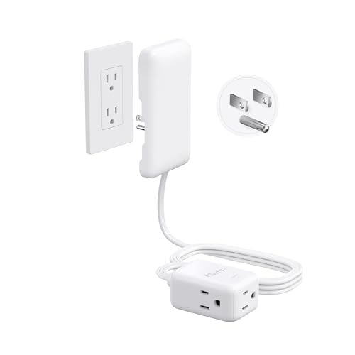 NUTICT Outlet Cover Extension Cord 6ft, 3 Outlets Indoor Extension Cord Flat Wall Plug, 900J Surge Protector, 13A/1625W, ETL Listed, Flat Power Strip Hidden Behind TV Bed Dresser Bookshelf, White - color: White, size: 6ft(3 Prong Plug), style: for Standar
