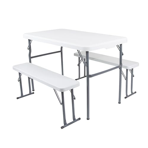 Stansport Compact Portable Kids Picnic Table – Foldable Space-Saving Design with Locking Legs – Lightweight Children’s Picnic Set for Travel, Parks, Campsite – Durable Steel Frame & Easy Clean Surface - style: With Benches