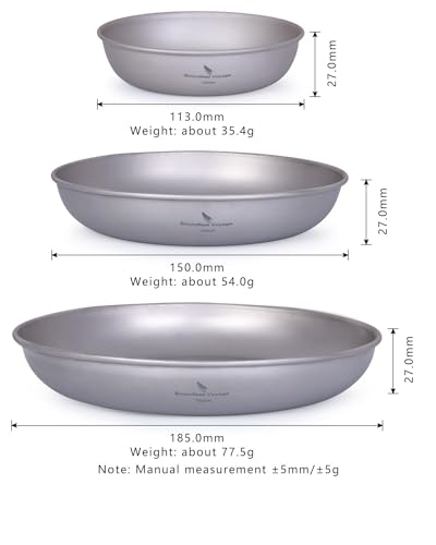 iBasingo 3 Pieces Titanium Plates Set Camping Metal Durable Cooking Pan Dishes Plates Saucer Ultra-light for Outdoor Camping Tableware Cookware Mess Kit with Carry Mesh Bag Ti1104T - color: 3PCS SET-Ti1104T