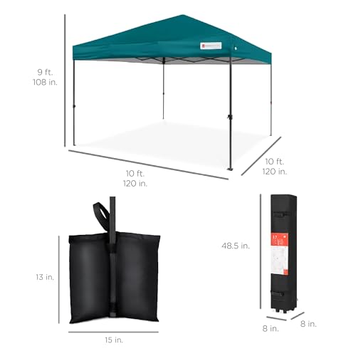 Best Choice Products 10x10ft Pop Up Canopy Tent, Outdoor Shade, 1 Person 1 Minute Set Up, Carry Case, 4 Weight Bags - Cerulean - color: Cerulean, size: 10x10ft