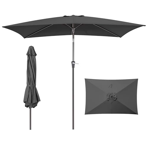 HASLE OUTFITTERS Rectangular Patio Umbrella, 6.5 x 10 ft Rectangle Table Umbrellas w/Heavy Duty Ribs, Effortless Crank and Push Button Tilt, Wind Resistant Sun Umbrella for Outdoor Patio, Gray - color: Gray