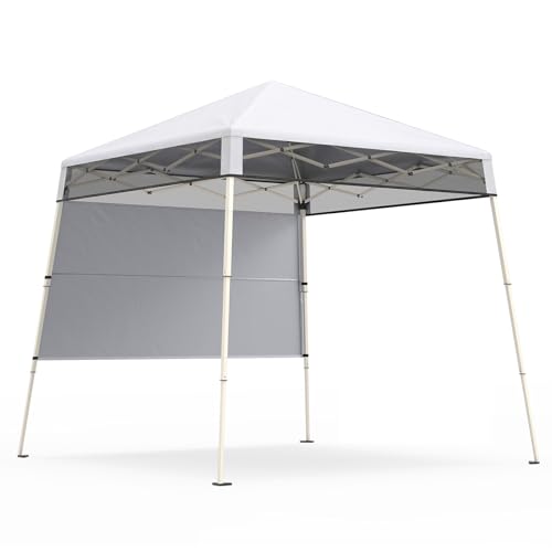 Tangkula 7x7 Ft Pop Up Canopy with Center Lock, UPF50+ Slant Leg Outdoor Tent with Sidewall, Carry Bag & 4 Stakes, Compact Portable Canopy Tent for Hiking Camping Fishing & Picnic (White) - color: White, size: 7x7 Ft