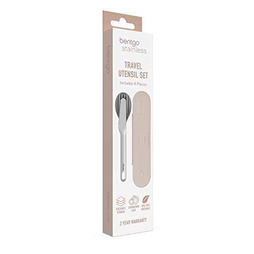Bentgo Stainless Travel Utensil Set - Reusable 3-Piece Silverware Set with Carrying Case, High-Grade Premium Steel, BPA-Free Case, Eco-Friendly - Ideal for Travel, Camping, and Office Use (Sand) - color: Sand