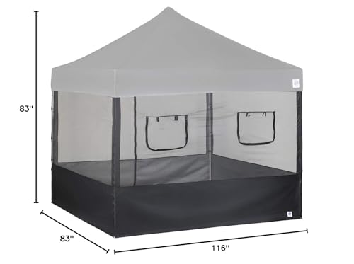 E-Z UP Food Booth Sidewall Kit, Set of 4, Fits 10' x 10' Straight Leg Canopy (Canopy/Shelter NOT Included), Includes 2 Roll-Up Serving Windows, Commercial Grade Mesh, Black