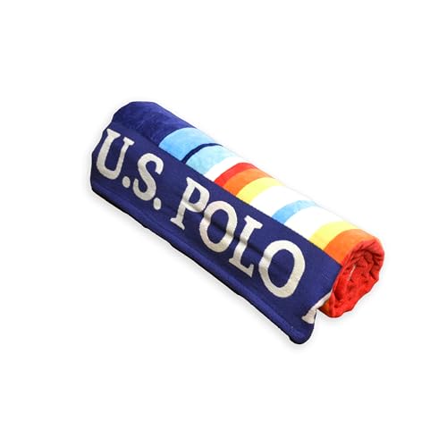 U.S. Polo Assn. Oversized (40” x 70”) Striped Nautical Design Beach Towel - Luxury Plush Cotton Hotel Quality for Bath, Pool - Oahu Stripe - color: Navy/Light Blue, size: 40" x 70"