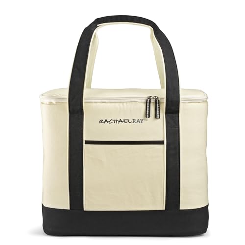 Rachael Ray Soft Reusable Insulated Canvas Grocery Tote Bag, Ivory - color: Ivory