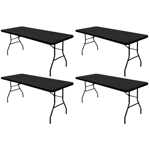 4 Pack Picnic Table Cover Fitted Elastic Tablecloth for 6 Foot Rectangle Tables Waterproof Stretch Washable Folding Indoor and Outdoor Spandex Table Cloth for Parties Camping (Black,30" x 72") - color: Black, size: 30"x72" (Pack of 4)