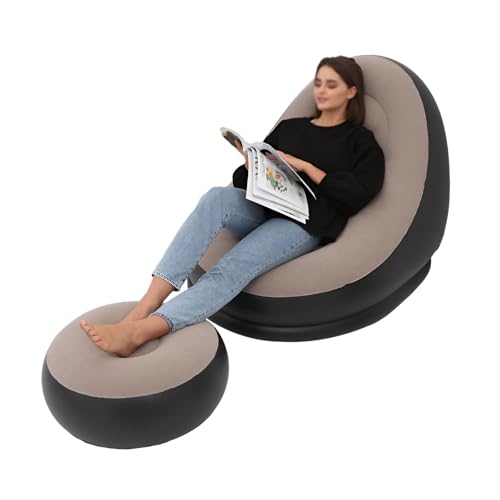 AIZYR Inflatable Sofa with Air Pump, Blow Up Lounger Chair Inflatable Patio Lounge Chairs Portable Couch for Rooms, Camping Picnic Beach,Grey - color: Grey