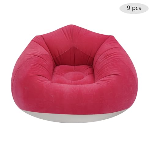 9pcs Inflatable Bean Bag Chairs, Inflatable Chairs for Adults with Foot Air Pump, Outdoor Blow-Up Camping Chairs, Lazy Sofa Folding Loungers Couch for Living Room Bedroom (Red) - color: Red