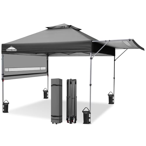 EAGLE PEAK 17x10 Pop up Gazebo Canopy Tent Outdoor Instant Canopy Shelter with Adjustable Dual Half Awnings (Gray) - color: Gray