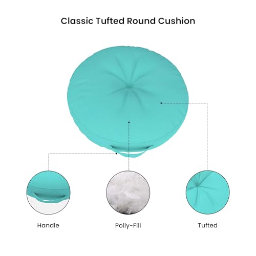 Covers & All Sunbrella Round Seat Cushion with Handle, Plush Outdoor Pillows and Chair Cushions for Home or Patio (24 x 5 Inch, Canvas Aruba) - color: Canvas Aruba, size: 24 x 5, style: Handle