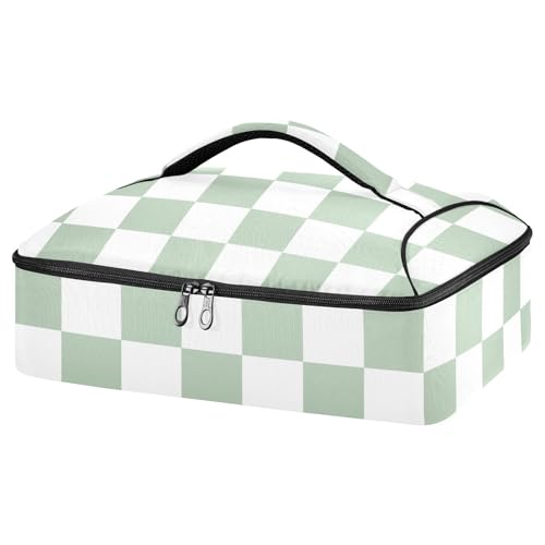 Casserole Carriers for Hot or Cold Food Reusable Casserole Dish Carrier Insulated Thermal Large Capacity Durable Perfect for Party Camping Family Gatherings Yellow Fish - color: Checkered White and Green