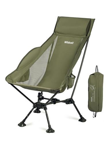 WildCall Lightweight Folding High Back Camping Chair with Head Support, Compact Beach Chair with Anti-Sinking Large Feet and Three Tilt Angles Adjustment - color: 1 X Green High Back