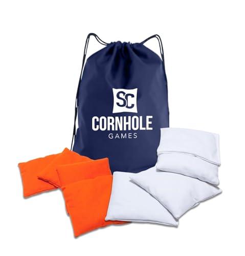 Weather Resistant Cornhole Bags (Set of 8) with Heavy Duty Tote - Professional Regulation 16oz Size & Weight - color: Orange/White
