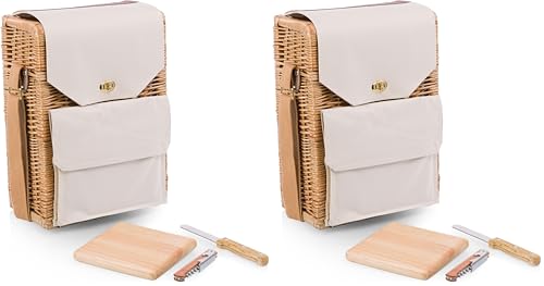 PICNIC TIME Corsica Wine and Cheese Picnic Basket - Tote Bag - Gift for Wine Lovers, (Beige Canvas), 12 x 7 x 17 (Pack of 2) - size: 9.75 x 6.5 x 13.75 (Pack of 2), style: Corsica Wine & Cheese Picnic Basket, 2-Bottle Wine Carrier
