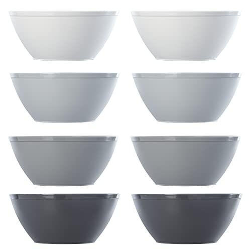 US Acrylic Unbreakable 28 oz. Plastic Stackable Cereal Bowls for Snacks & Ice Cream in Grey Colors (Set of 8) 6-inch Reusable, BPA-Free, Made in the USA, Dishwasher Safe Dinnerware