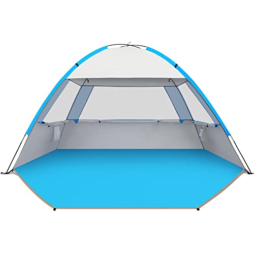 Gorich Beach Tent Sun Shelter for 3/4/6/8/10 Person with UPF 50＋ UV Protection, Lightweight & Easy Setup Beach Shade Canopy, Portable Beach Shade Tent Beach Cabana - color: Silver, size: 4 Person