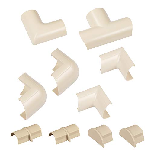 D-Line Medium Cable Raceway Accessory Pack, Join 1.18in x 0.59in Cord Cover Lengths, 10 Accessories Included, Hide Cords Around a Variety of Angles - Beige - color: Beige, size: 1.18x0.59in - 10 Accessories