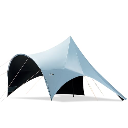 Blackout Camping Canopy Waterproof Tent Tarp with Poles Sun Shade Shelter for Outdoor Camping Backyard Picnic, Included Guy Lines & Luminous Tent Stakes, Gray