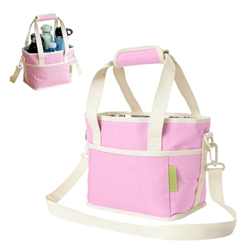Family Size 4 Compartment Drink Carrier Bag, Cup Carrier Caddy for Hot & Cold Drinks, Portable Cup Holder for Car Travel, Beach, Picnic, Camping & Commute (Pink) - color: Pink