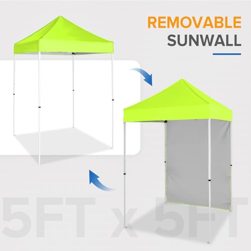 EAGLE PEAK Pop up Canopy 5x5, Outdoor Portable Canopy Tent with One Removable Sunwall, Carry Bag Included, Neon Green - color: Fluorescent Green