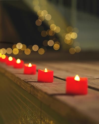 Homemory Red Tea Lights Candles Battery Operated, 200+Hour Flameless Flickering Fake Electric LED Colored Tealights Candles for Party, Wedding, Anniversary, Halloween, Christmas, 12-Pack - color: Red, size: Pack of 12