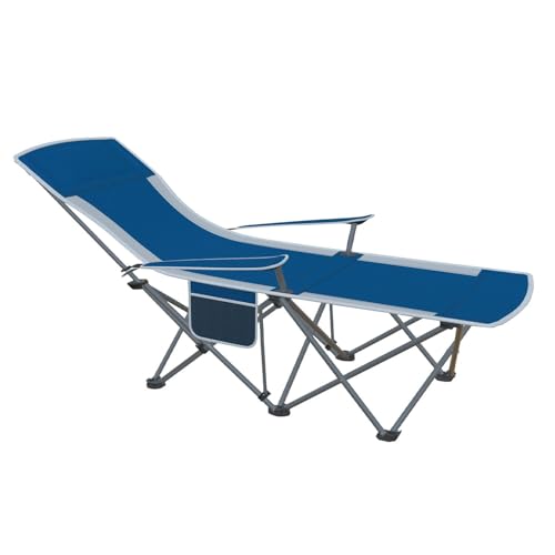 Folding Beach Chair Recliner for Adults - Heavy Duty 300lbs Camping Chair with Adjustable Backrest & Footrest, Portable Outdoor Lounge Chair for Backyard, Fishing, Travel - color: Blue