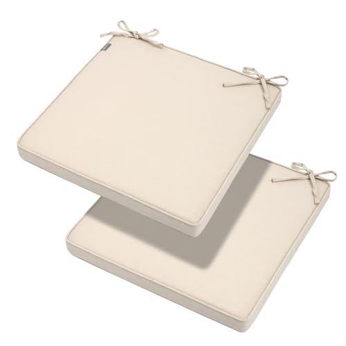 Magpie Fabrics Indoor Outdoor Waterproof Square Chair Cushion, 18" x 18" x 2.5", 2 Pack, Water Resistant Seat Cushions, for Patio Garden Office, Beige - color: Beige