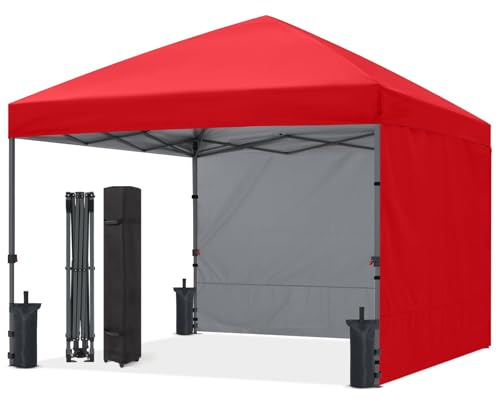ABCCANOPY Easy Pop up Canopy Tent with 2 Sidewalls for Outdoor Sun Blocking or Rain Protection,10x10, Red - color: Red, size: 10x10
