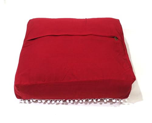 CRAFT KALA Meditation Floor Pillow Cover, Round Large Pillows Cover Seating for Adults, Bohemian Mandala Circle Cushions Cover for Outdoor Fireplace Yoga Living Room (Red, 24" Square) - color: Red, size: 24" x 24" (Pack of 1)