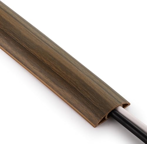 ZhiYo 5.6ft Cord Covers for Wires on Floor, Cord Hider Floor Hide Extension Cords, Soft PVC Cable Cover Cable Protector, Wire Cavity W0.62in H0.31in, Smoked Brown Wood - color: Smoked Brown Wood, size: 1.6'' W X 5.6' L