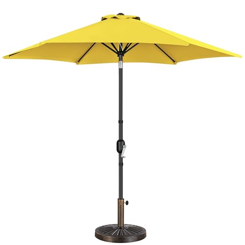 Yaheetech 9FT Patio Umbrella Outdoor with Heavy Duty Base Included,Table Umbrella with Push Button Tilt and Crank, UV Protection Waterproof for Yard/Outdoor/Wedding Parties and Events - Yellow - color: Yellow, size: 9FT