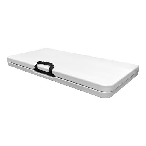 34” Square Folding Table, Small Folding Table with Easy-Carry Handle, White