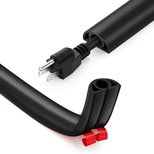 5ft Cord Cover Floor for Extension Cords, Floor Cable Cover, Self-adhesive Wire Cover to Protect Cables & Prevent Tripping, PVC Cord Hider Floor Cord Protector, Internal Channel Diameter: 0.39", Black - color: Black, size: W1'' x L5'