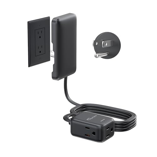 NUTICT Outlet Cover Extension Cord Long 10ft, 3 Outlets Indoor Flat Extension Cord & Ultra-Thin Flat Wall Plug, 900J Surge Protector, 13A/1625W, ETL Listed, Behind Bed Couch Dresser Furniture, Black - color: Black, size: 10ft(3 Prong Plug), style: for Sta