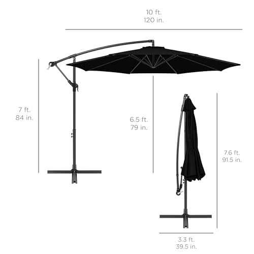 Best Choice Products 10ft Offset Hanging Market Patio Umbrella w/Easy Tilt Adjustment, Polyester Shade, 8 Ribs for Backyard, Poolside, Lawn and Garden - Black - color: Black, size: Offset