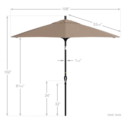 California Umbrella 9' Round Aluminum Market Umbrella, Crank Lift, Push Button Tilt, Black Pole, Terrace Sequoia Olefin - color: Terrace Sequoia