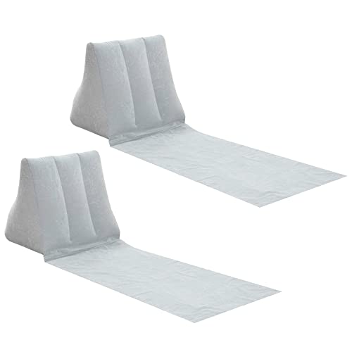2X Inflatable Outdoor Sun Bath Beach Mat Pillows Flocking Beach Chairs with Backrest Inflatable Lounger for Portable Travel Camping - color: Grey