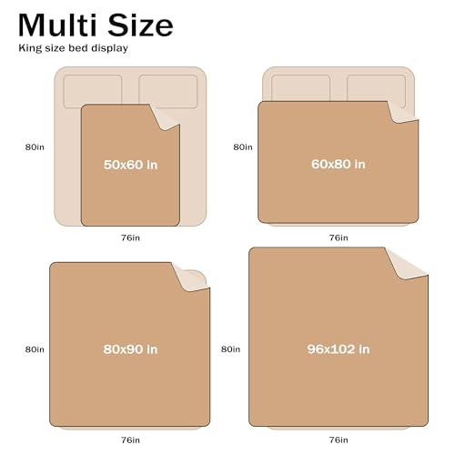 Catalonia Waterproof Blanket for Bed, Reversible Fleece Bed Sofa Cover, Washable Liquid Proof Furniture Protector - color: Camel+taupe, size: 60"x80"