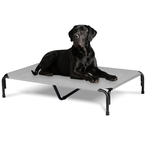 Elevated Dog Bed for Outdoor, XXL Raised Dog Cot Indestructible with Washable Mesh, Cooling Summer Pet Cot Chew Proof for Outside Camping Travel, 51 inch Grey - color: Grey, size: 51"L x 31"W x 8"Th