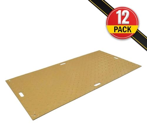 Mytee Products 3' x 6' Ground Protection Mats with Double Sided Diamond Plated Tread Design - High Density Polyethylene Mat, Easily Supports 60 Ton Loads on Lawns, Dirt, and Any Other Areas (12 Pack) - color: Tan, size: 3 x 6 Feet, style: 12 - Pack