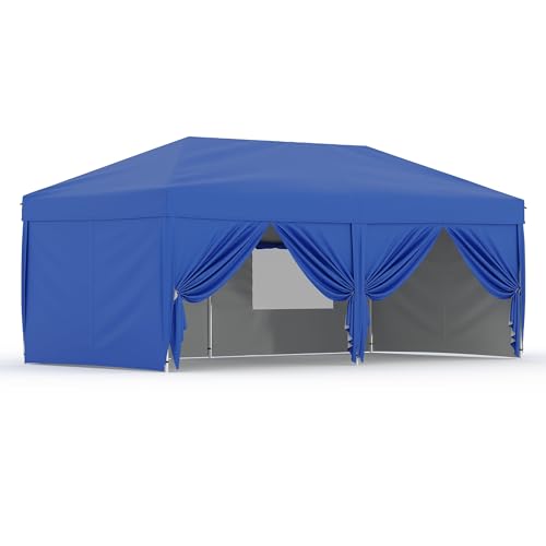 10X20 Pop Up Canopy Tent with 6 Sidewalls – Heavy Duty Commercial Instant Shelter, One-Person Quick Setup Outdoor Party Tent, Water-Resistant & Portable, Blue - color: Blue