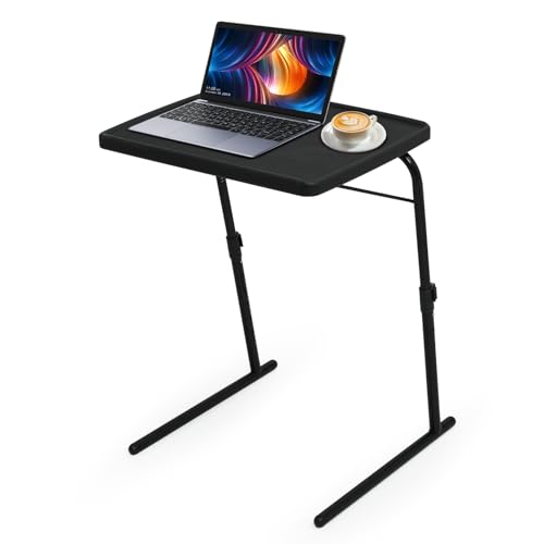 Athena Collection Folidng TV Tray Portable Small Folding Table 6 Height Adjustable & 3 Tilt Angle Adjustable, TV Dinner Table Tray for Living Room Small Space Eating on Couch Sofa Bed, Black