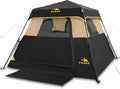 3/4 Person Camping Tent with 1 Door, 4 Windows, and Upgraded Ventilation– Instant Setup, Waterproof, 8'x 8'x 67''Oxford Fabric Floor Pop Up in 60 Seconds Includes Rainfly and Backpack - color: 4 Person Black