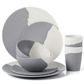 MORGIANA 8 pcs Bamboo Dinnerware Set Reusable Plates Bowls Sets, Camping Picnic Dishes Tableware Set for 2 (Grey & White) - color: Grey & White