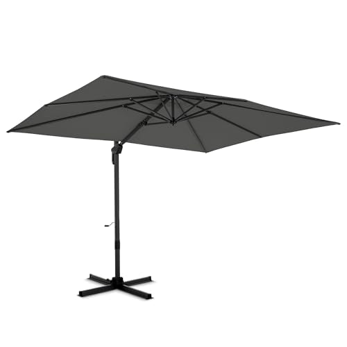 PHI VILLA 10ft Cantilever Patio Umbrella with Crank Handle, 7-Level Tilt & 360° Rotation, Aluminum Square Outdoor Offset Umbrella Windproof & Crashproof for Garden, Deck, Pool (Grey) - color: Grey, size: 10'x10'-No Base